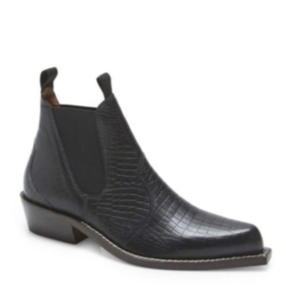 Free People leather Cowboy Black Textured Ankle Boots - Picture 4 of 8